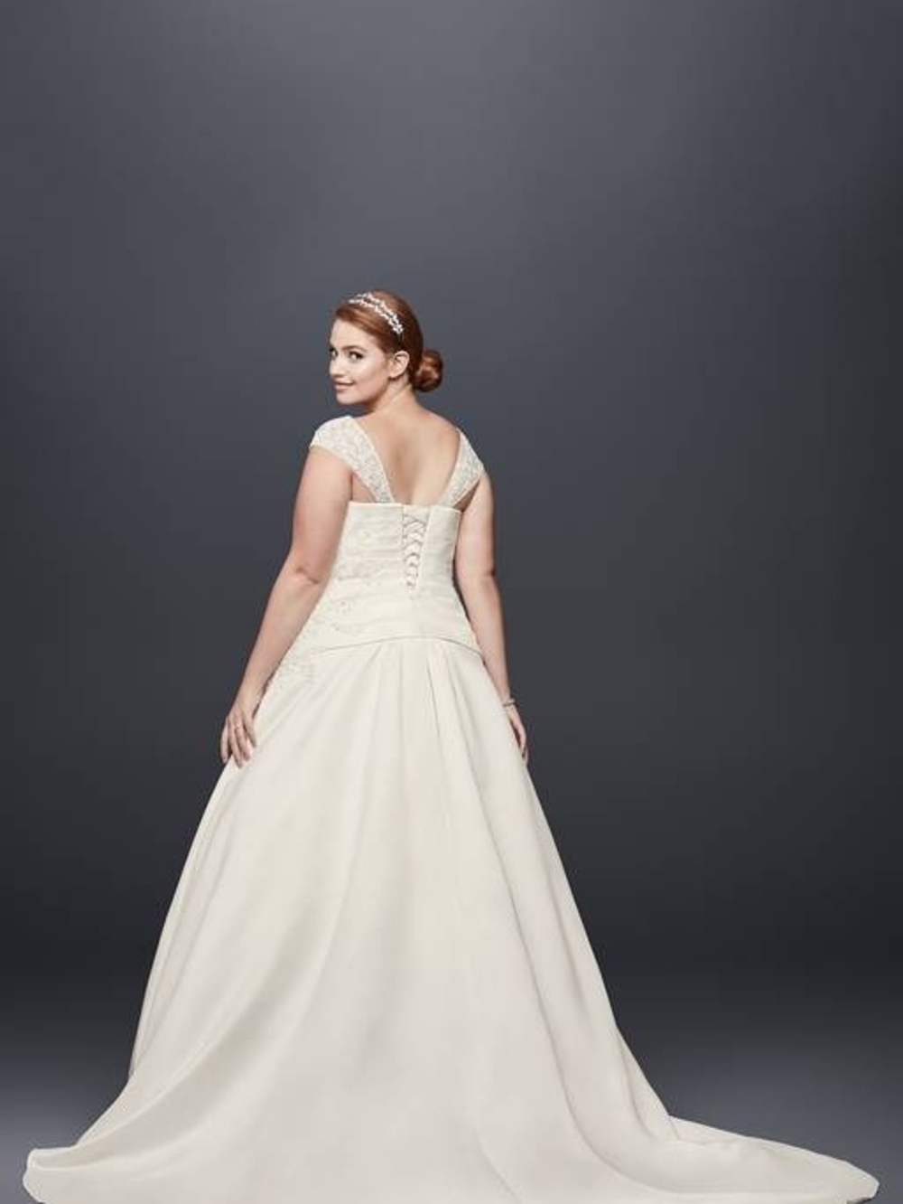 David's Bridal Ivory Wedding Dress - Strapless Beaded Bodice - Picture 7 of 8